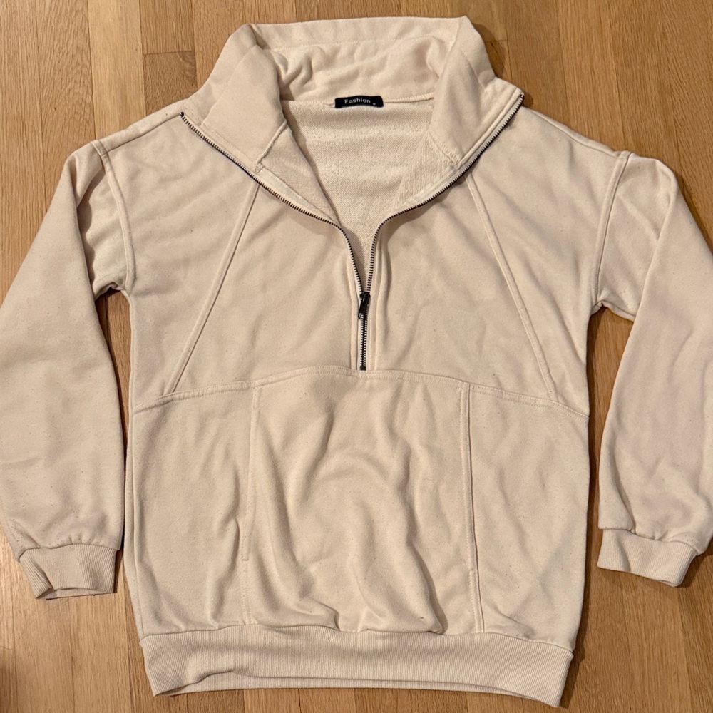 Womens Cream Half-Zip Sweater